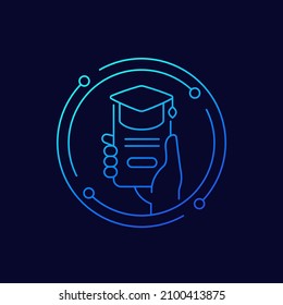 icono de línea de educación en línea, e-learning, aplicación educativa