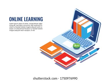 Online education, E-learning, at home. Modern vector illustration concepts for website and mobile website development