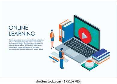 Online education, E-learning, at home. Modern vector illustration concepts for website and mobile website development