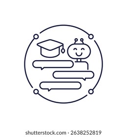 online education, e-learning icon with a robot in line design