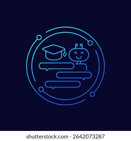online education, e-learning icon with robot, linear design