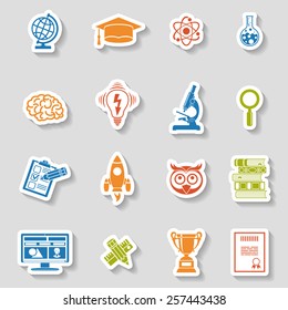 Online Education and E-learning Icon Sticker Set for Flyer, Poster, Web Site. Vector illustration.