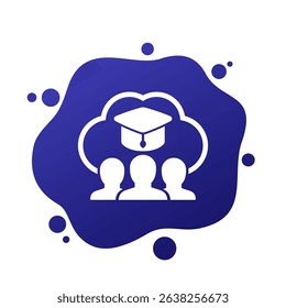 online education, e-learning icon with students, vector