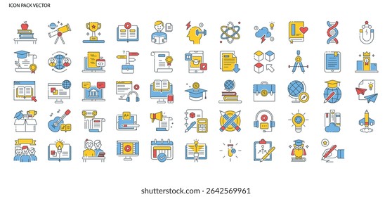 Ícones de educação on-line e e-learning para desenvolvimento acadêmico e de habilidades