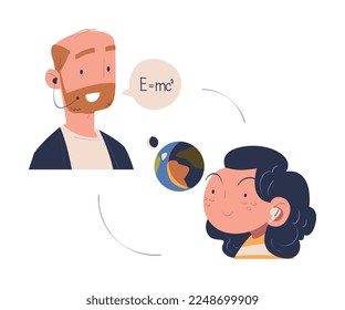 Online Education and E-learning with Man Professor and Woman Student Having Lesson on Web Platform Vector Illustration