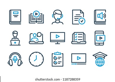 Online Education and E-learning related line icon set. Training and online course vector icons. 