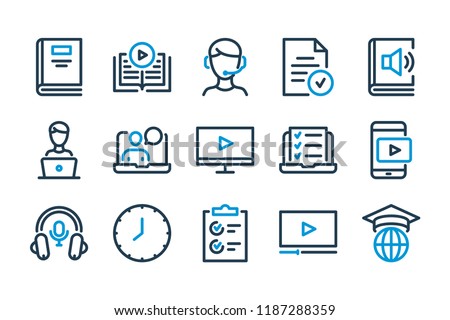 Online Education and E-learning related line icon set. Training and online course vector icons. 