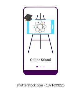 Online Education, E-learning, Online School mobile app onboarding screen. Menu vector banner template for interface UX, UI GUI screen mobile development. Website design 3D isometric flat illustration.