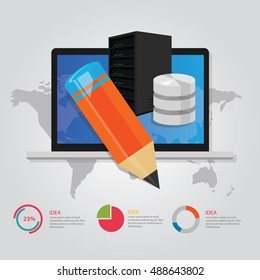 online education e-learning technology worldwide internet server database pencil