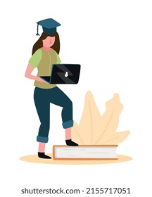 Formación en línea e-learning composición de seminarios web con carácter de aprendizaje de estudiantes ilustración de vector remoto