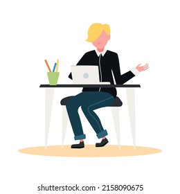 Online education e-learning training webinar composition with character of student learning remotely vector illustration