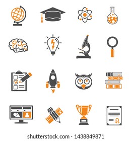 Online Education and E-learning two color flat Icon Set for Flyer, Poster, Web Site. isolated vector illustration