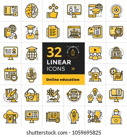 Online education and e-learning vector icons set. Suitable for banner, mobile application, website.