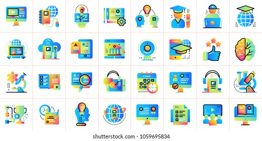 Online education and e-learning vector icons set. Suitable for print, presentation, website.