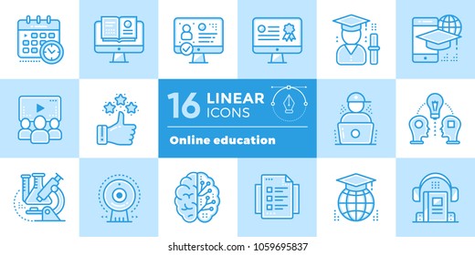 Online education and e-learning vector icons set. Suitable for banner, mobile application, website.