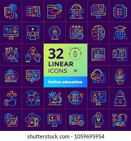 Online education and e-learning vector icons set. Suitable for print, presentation, website.