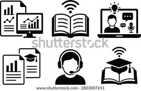 Online Education Elearning Webinar Data Analysis Icons
