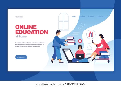 Educación en línea biblioteca electrónica capacitación clases magistrales cursos de texto consulta concepto de acceso 24h pancarta plana ilustración vectorial