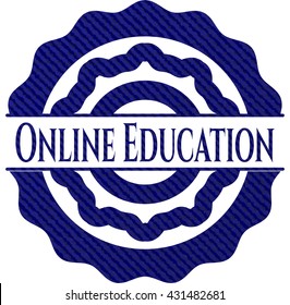 Online Education emblem with jean texture