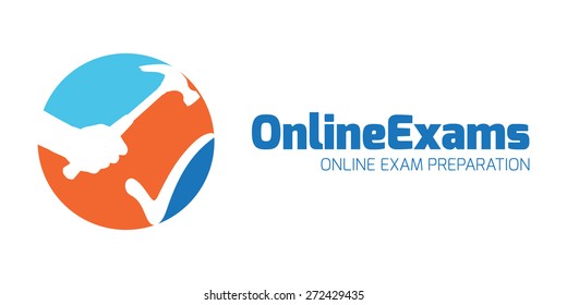 Online Education & Exams business sign vector template. Concept: online educational resource providing the necessary tools to pass the exams. Corporate identity template. Editable. Sample text 