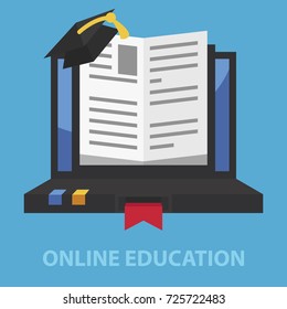 Online education flat concept. Vector illustration. Element template for design.