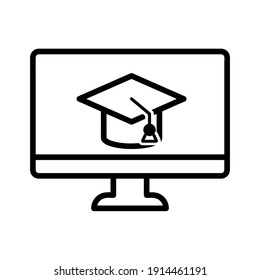 Online education flat icon. Pictogram for web. Line stroke. Isolated on white background. Vector eps10