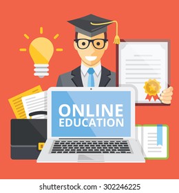 Online education flat illustration concept. Modern flat design concepts for web banners, web sites, printed materials, infographics. Creative vector illustration