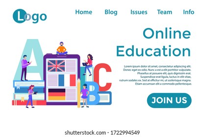 online education foreign language courses banner concept. vector illustration.