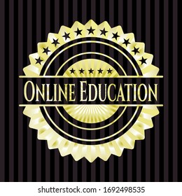 Online Education Golden Emblem Or Badge. Vector Illustration. Detailed.