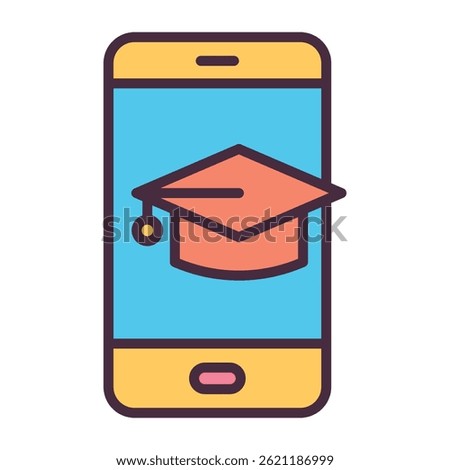 Online education with graduation cap on smartphone icon	
