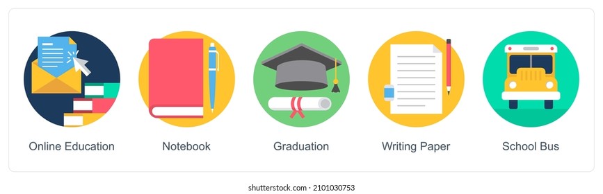 Online Education And Graduation Icon Concept