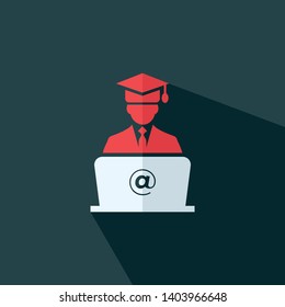 Online education - Graduation men with laptop icon - Flat vector illustration