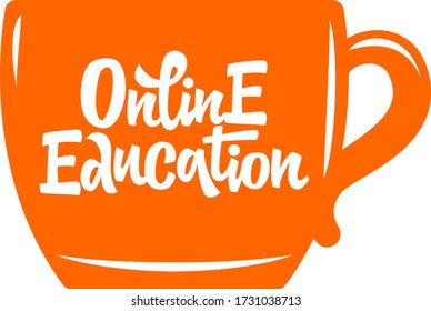 Educación en línea grabada a mano con letras vectoriales. Formación en línea, educación y estudio desde casa. Cita motivacional. Aislar en casa para prevenir el virus.