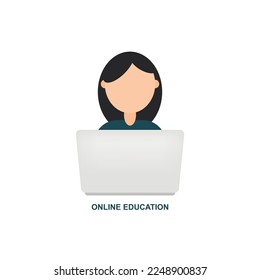Online education with home icon isolated on background. Vector illustration