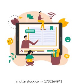 Online education, home schooling and e-learning concept. Online learning at home in social distancing COVID-19. Vector illlustration