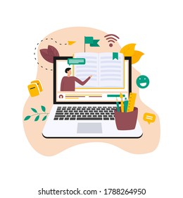 Online education, home schooling and e-learning concept. Online learning at home in social distancing COVID-19. Vector illlustration