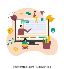 Online education, home schooling and e-learning concept. Online learning at home in social distancing COVID-19. Vector illlustration