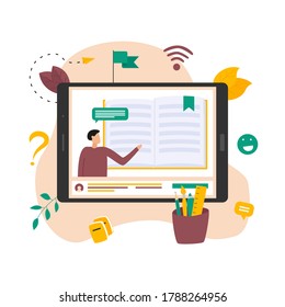 Online education, home schooling and e-learning concept. Online learning at home in social distancing COVID-19. Vector illlustration