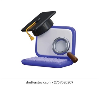 Online education icon 3d render concept of laptop with graduation hat icon for online course icon vector illustration