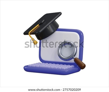 Online education icon 3d render concept of laptop with graduation hat icon for online course icon vector illustration