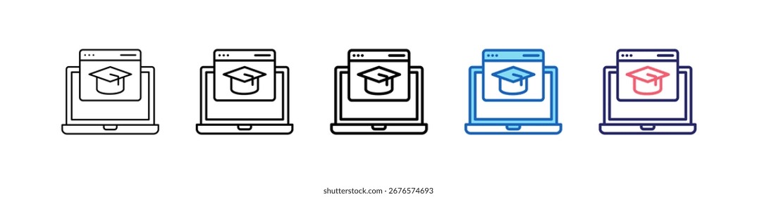 Icono De Educación En Línea En 5 Estilos Diferentes Conjunto De Colección.