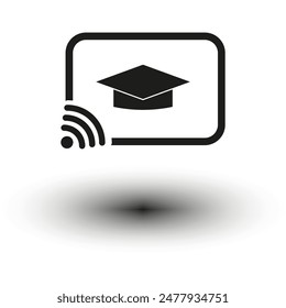 Online education icon. Black and white. Vector learning symbol. Digital classroom.