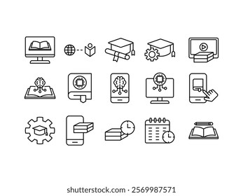 
online education icon collection set. Contains such Icons as Video Tutorial, E-book, On-line Lecture, Education Plan and more.
isolated white background,Editable line vector.
