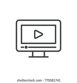 Online education icon of computer with lessons from e-book or audio book 