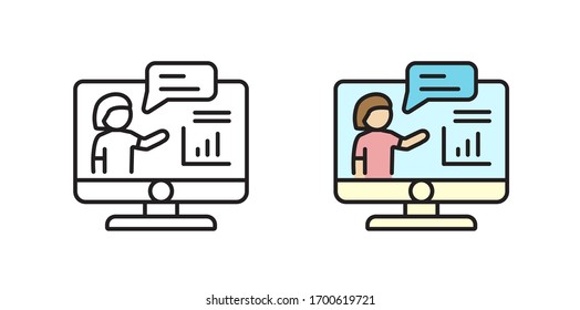 Online education icon. Concept of learning. Simple vector linear symbol.