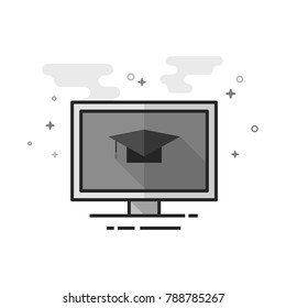 Online education icon in flat outlined grayscale style. Vector illustration.