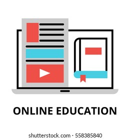 Online education icon, flat thin line vector illustration, for graphic and web design.