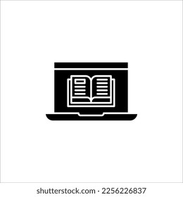 Online education icon, internet studying course. Computer, laptop learning for business. Vector illustration isolated on white background