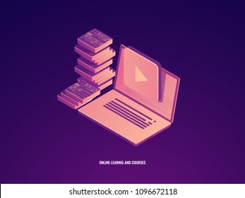 Online Education Icon, Learning And Courses, Laptop With Electronic Book Concept Isometric Vector Icon