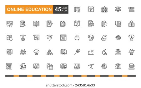 Online education icon. Learning, graduation, communication, internet and more line icon. Most popular online education icons.